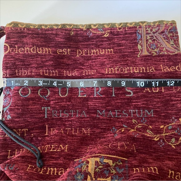 Red/Maroon Tapestry Draw-String Latin Text Pouch Medieval Renaissance - Picture 8 of 8